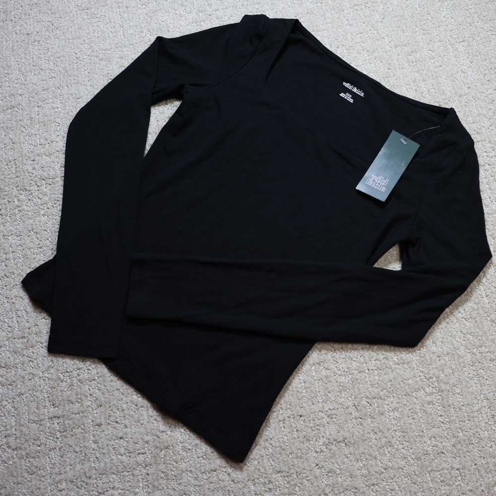 Wild Fable Womens Square Neck Long Sleeve Top Ebony Black XXS 331 00 9587